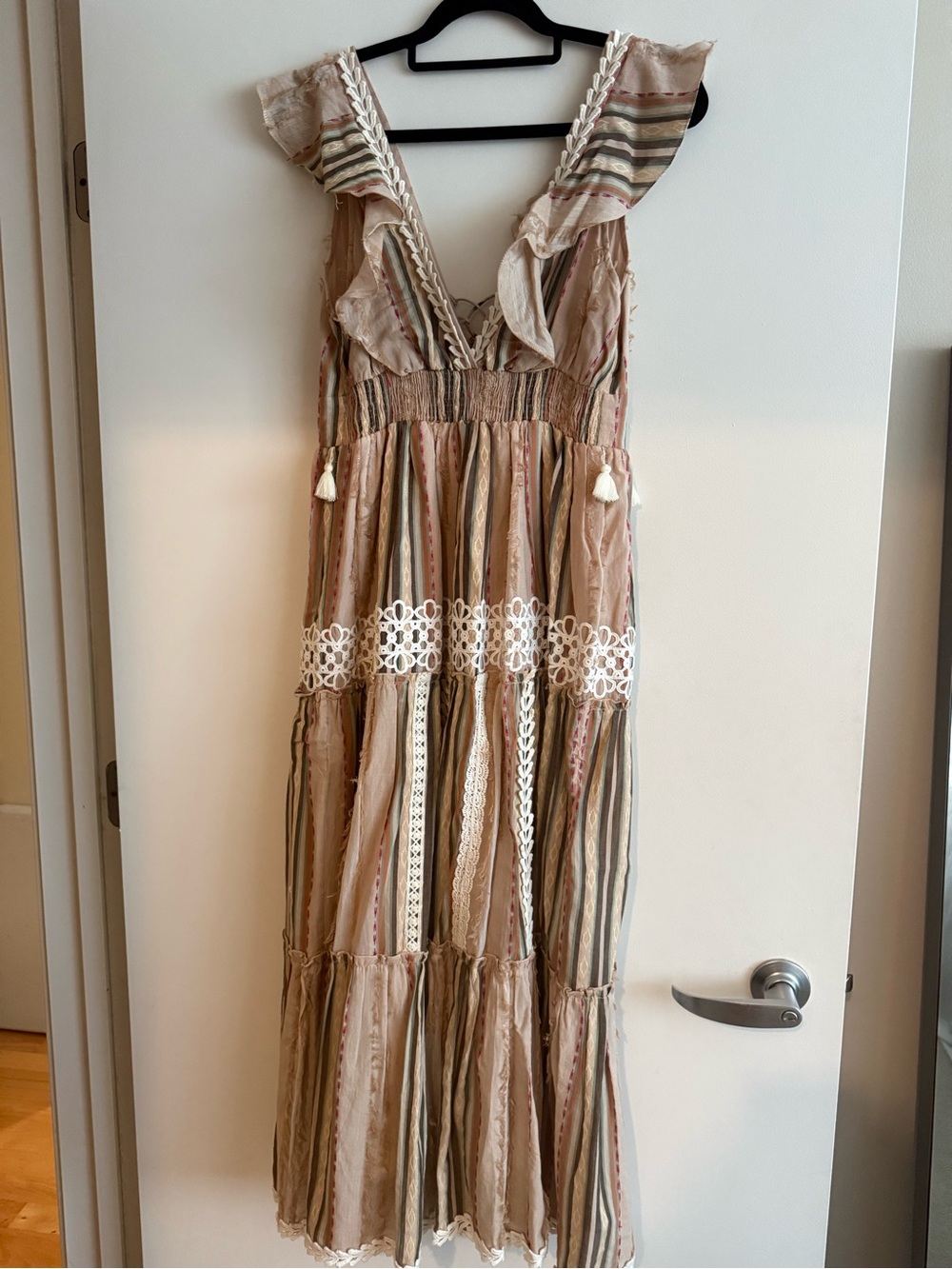 NWOT Anthropologie Hemant & Nandita Pixie Boho Prionted Fringe Long Maxi Dress - Picture 6 of 9